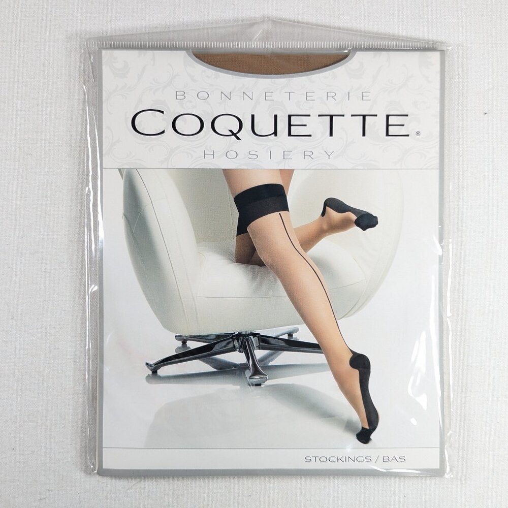 NWT Coquette Hosiery backseam stocking nude + black, one size style 1765